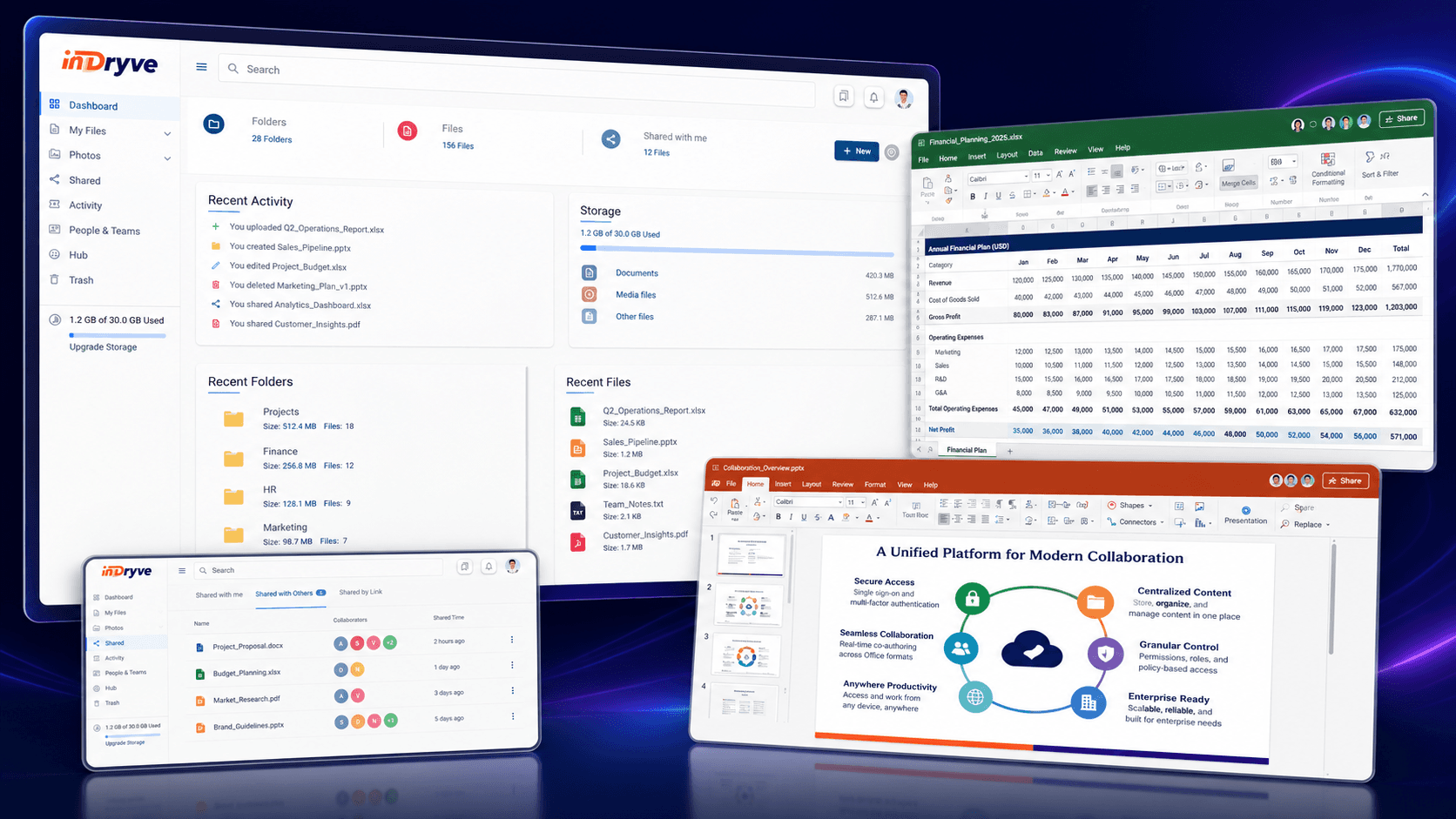 Indryve Dryve governed document workspace with integrated Office editing